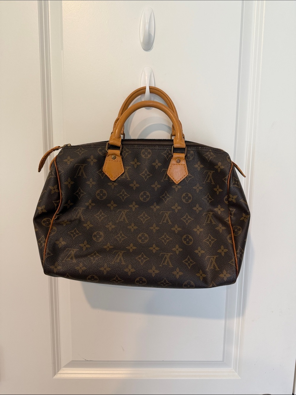 Louis Vuitton Brown Monogram Canvas Satchel with Tan Leather Handles